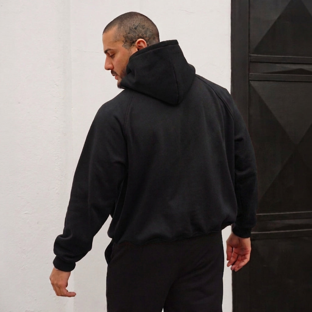 POLERÓN BOXY FIT NEGRO ESPALDA ALGODÓN HOMBRE