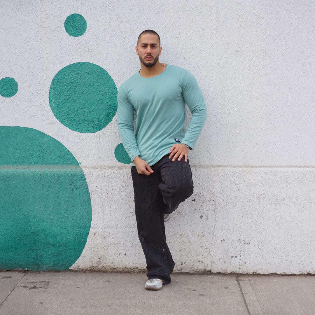 polera long fit manga larga verde jade - vista frontal 1