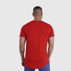 polera long fit roja - vista trasera
