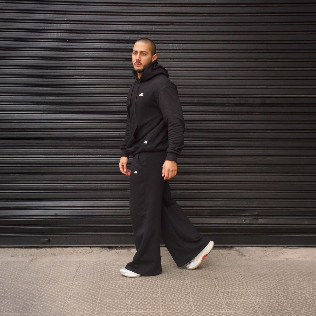 polerón oversize con gorro negro - tenida completa