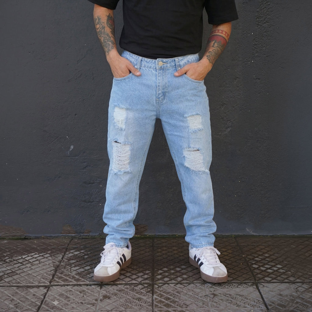 jeans relaxed fit celeste efecto desgastado - vista principal