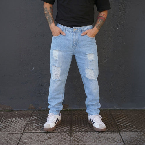 jeans relaxed fit celeste efecto desgastado - vista principal
