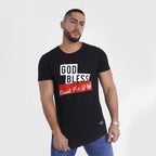 polera long fit god bless negra - vista frontal