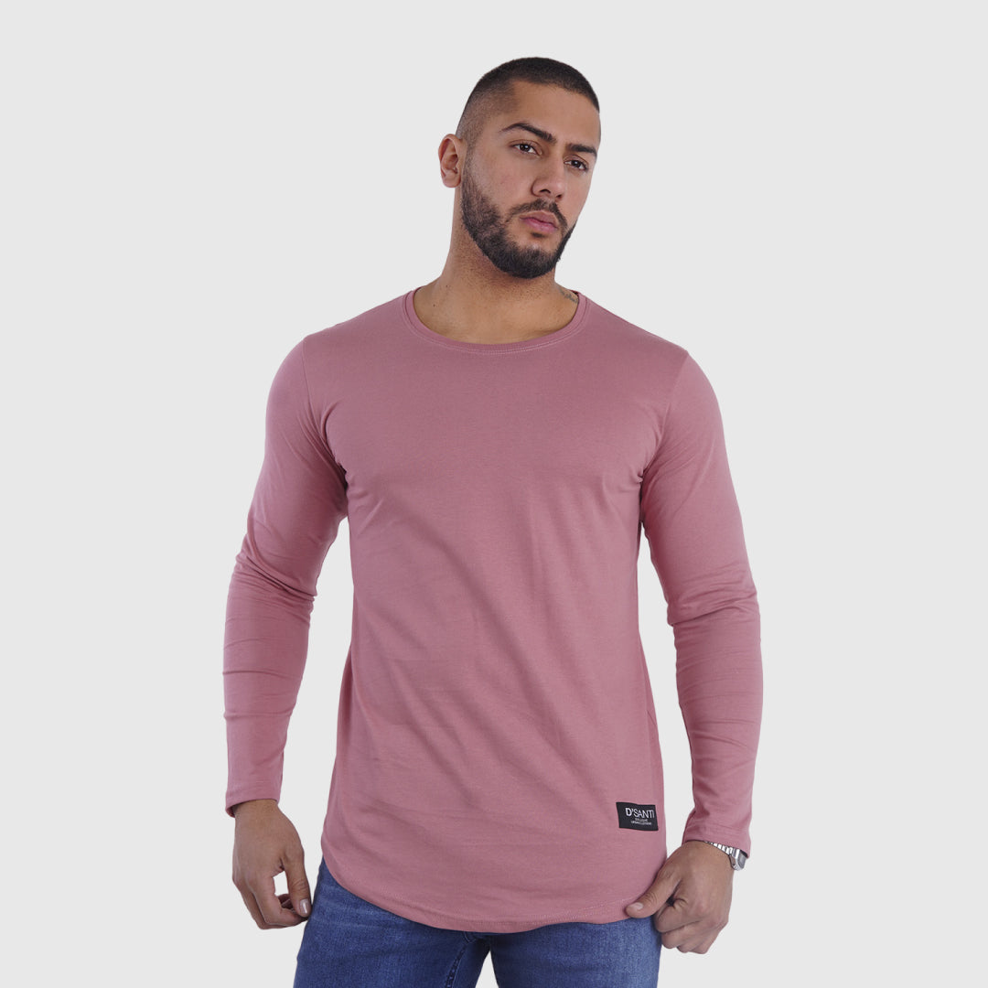 polera long fit manga larga palo rosa - vista frontal 2