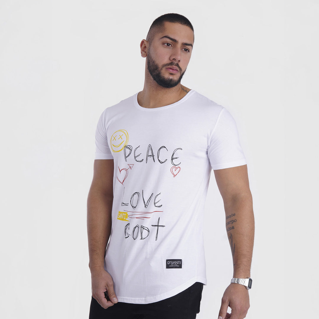 polera long fit peace love blanca - vista frontal 1