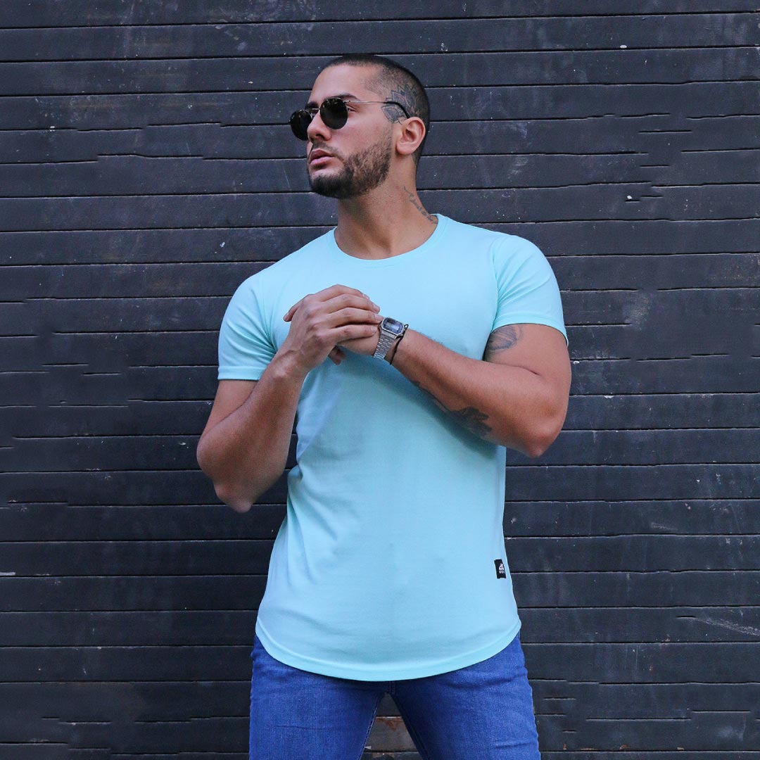 polera long fit menta algodon hombre  - vista frontal 2