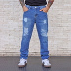jeans relaxed fit azul efecto gastado - vista principal