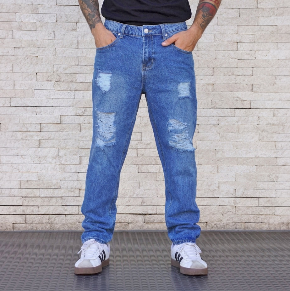 jeans relaxed fit azul efecto gastado - vista principal