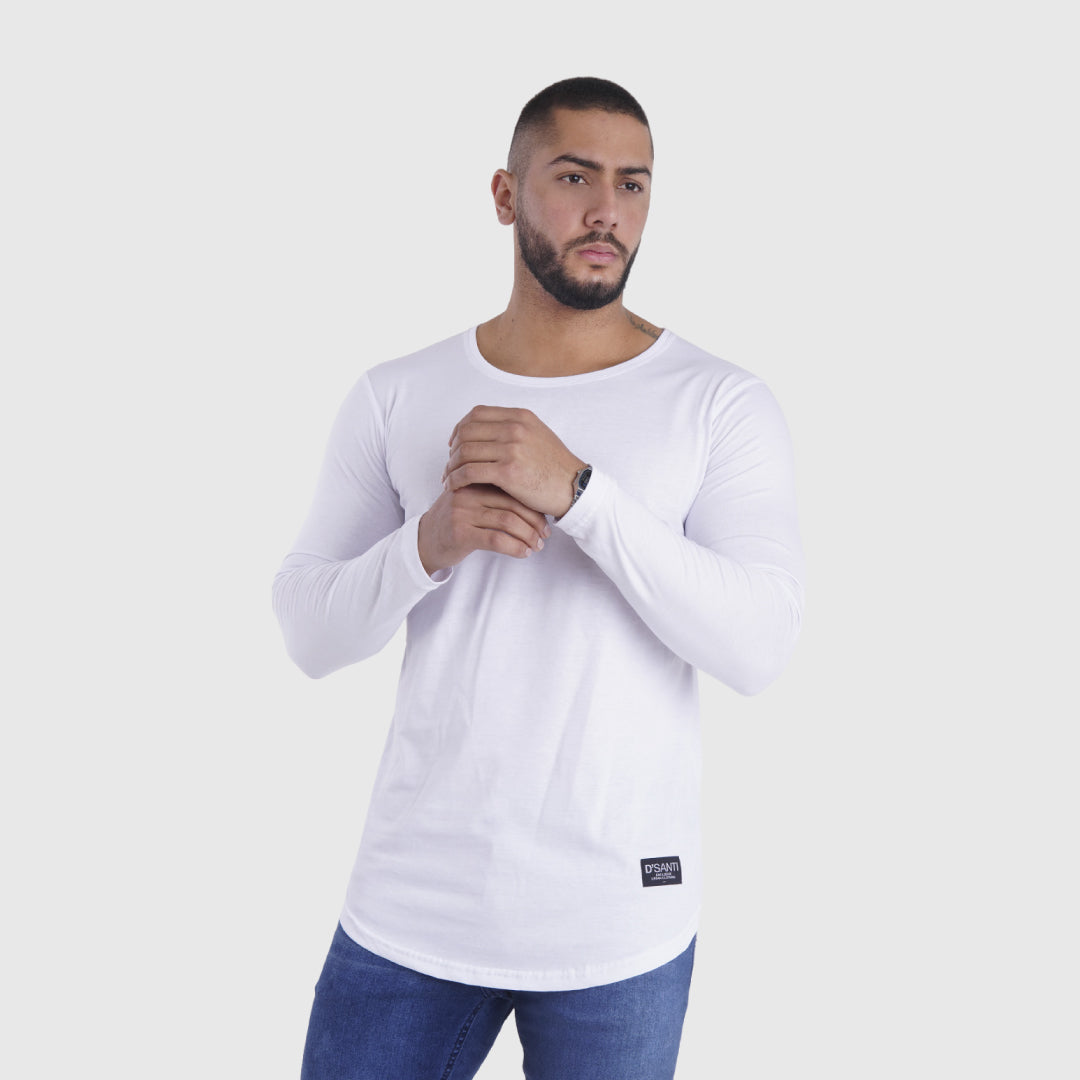 polera long fit manga larga blanca - vista frontal