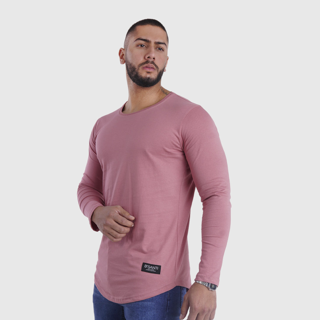 polera long fit manga larga palo rosa - vista frontal