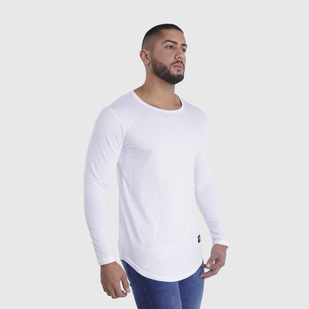 polera long fit manga larga blanca - vista frontal