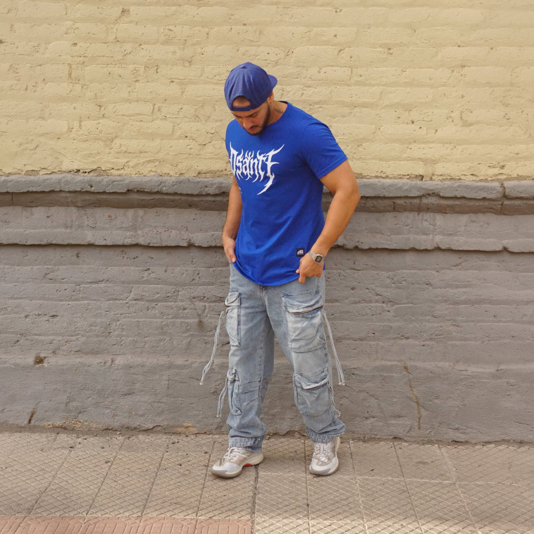 polera long fit gothic azul - vista frontal 2