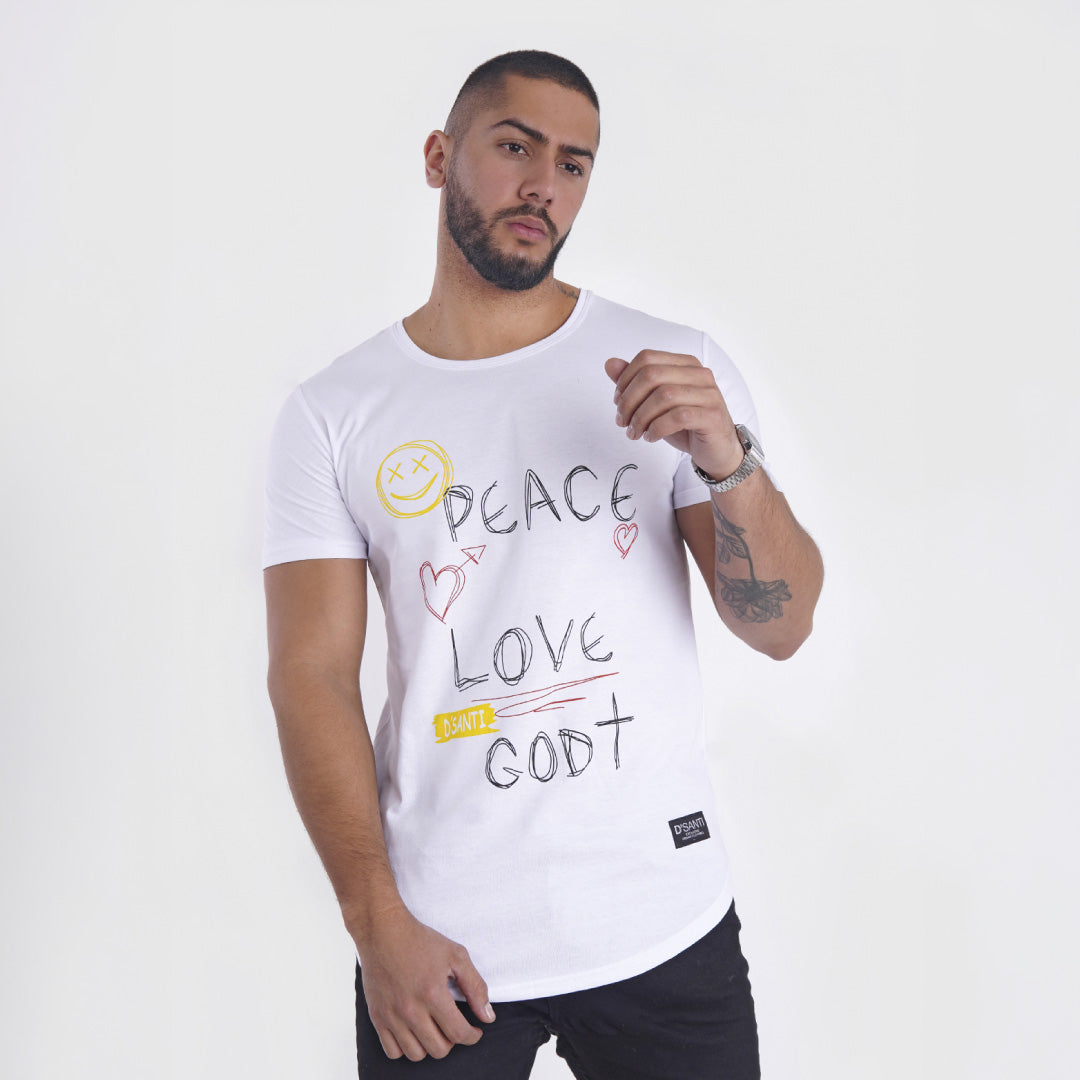 polera long fit peace love blanca - vista frontal 2