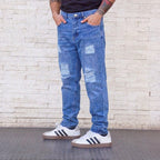 jeans relaxed fit azul efecto gastado - vista frontal 1