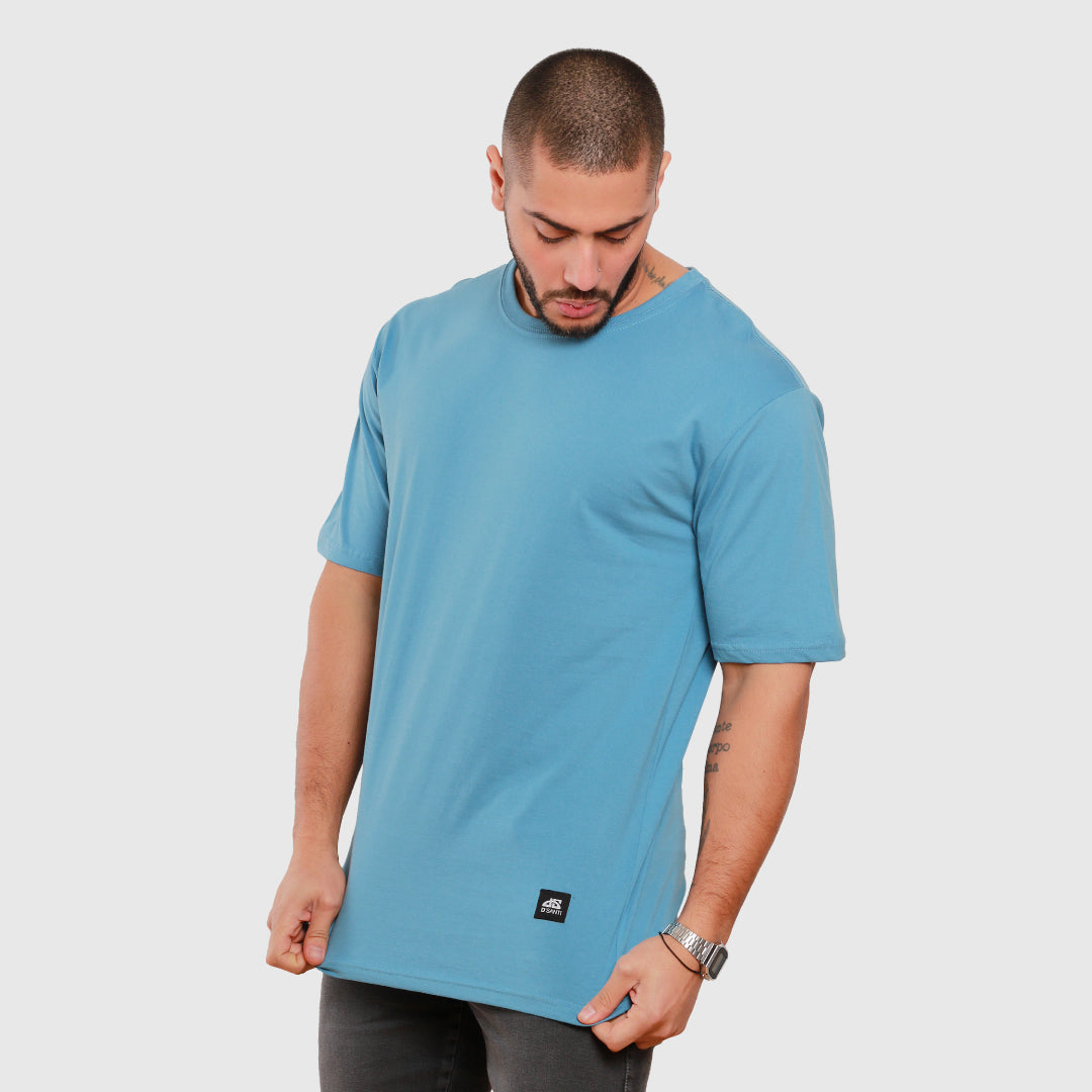 polera oversize azul celeste hombre dsanti - vista frontal detalle tela