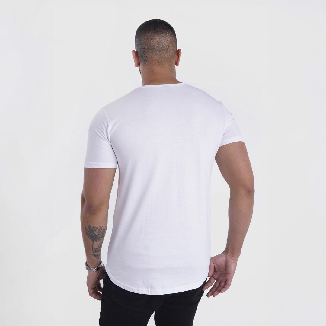 polera long fit peace love blanca - vista trasera