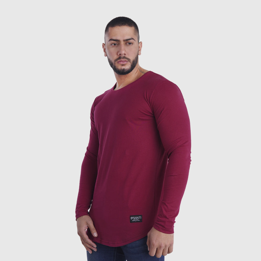 polera long fit manga larga burdeo - vista frontal
