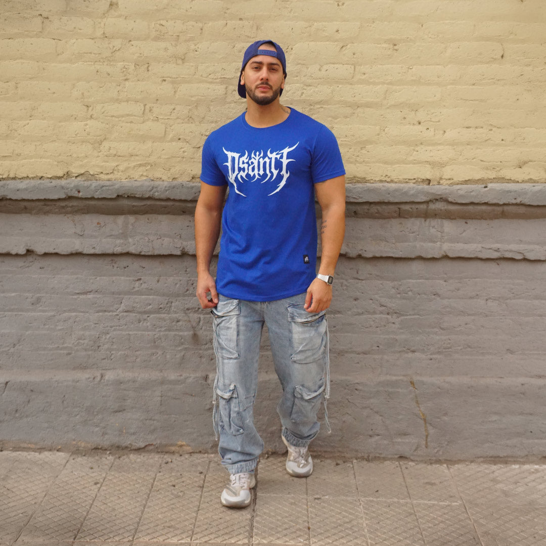 polera long fit gothic azul - vista frontal 3