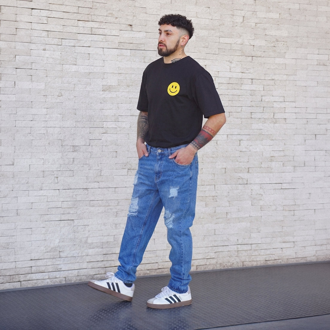 jeans relaxed fit azul efecto gastado - vista completa