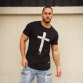 POLERA LONG FIT CRUZ NEGRA ALGODÓN HOMBRE - VISTA FRONTAL 1