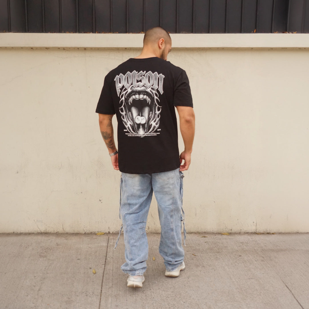 polera oversize negra poison algodón hombre - vista espalda 2
