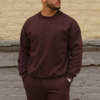 poleron boxy fit sin gorro cafe chocolate - vista frontal 1