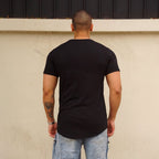 polera long fit negra hombre dsanti algodon - vista espalda
