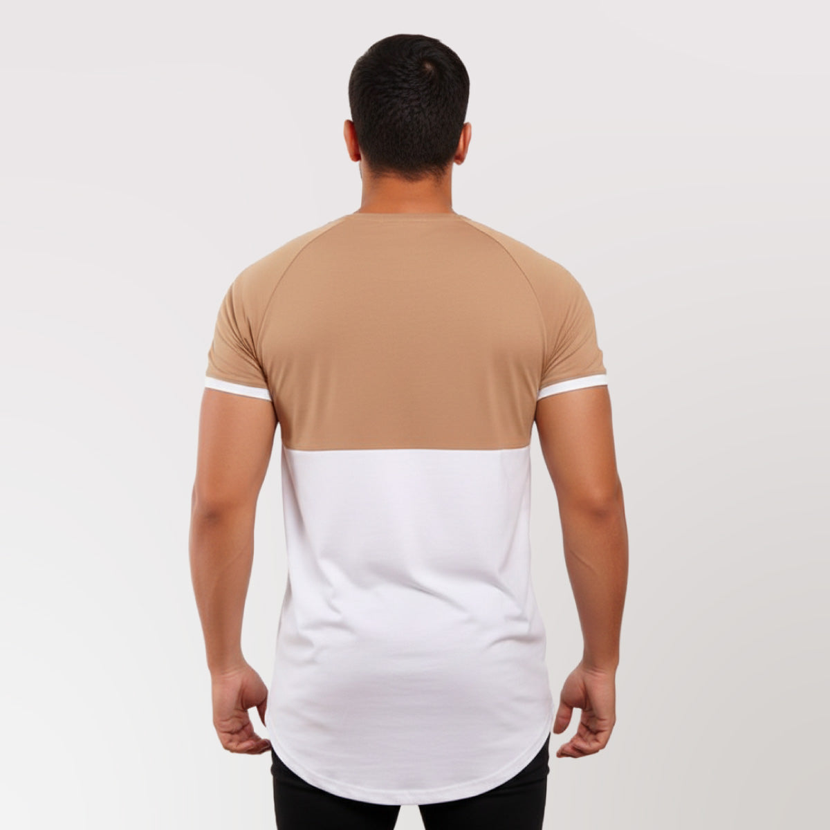 Polera Long Fit Bicolor Camel / Blanca Dsanti