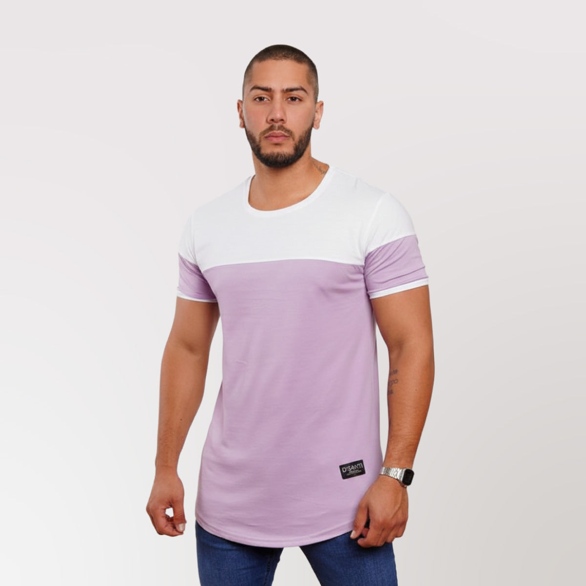 Polera Long Fit Bicolor Blanco / Lila DSanti