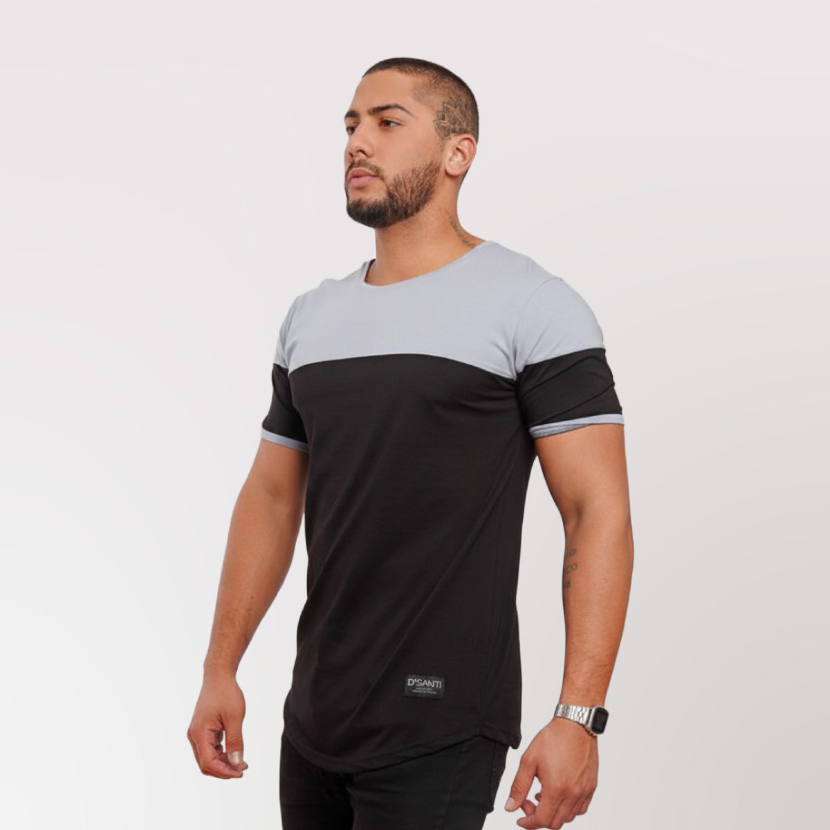 Polera Long Fit Bicolor Gris Azulado / Negro Dsanti