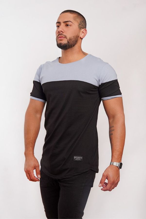 Polera Long Fit Bicolor Gris Azulado / Negro Dsanti