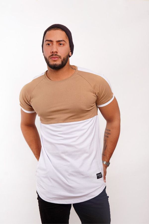 Polera Long Fit Bicolor Camel / Blanca Dsanti