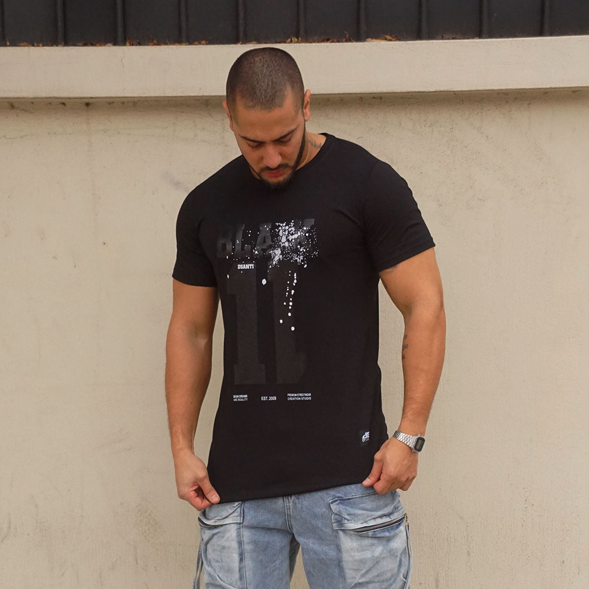 polera long fit black algodon hombre - vista frontal 3