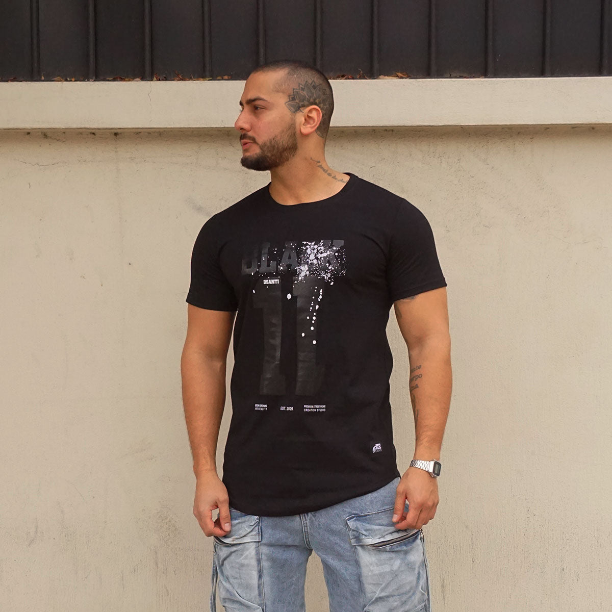 polera long fit black algodon hombre - vista frontal principal 