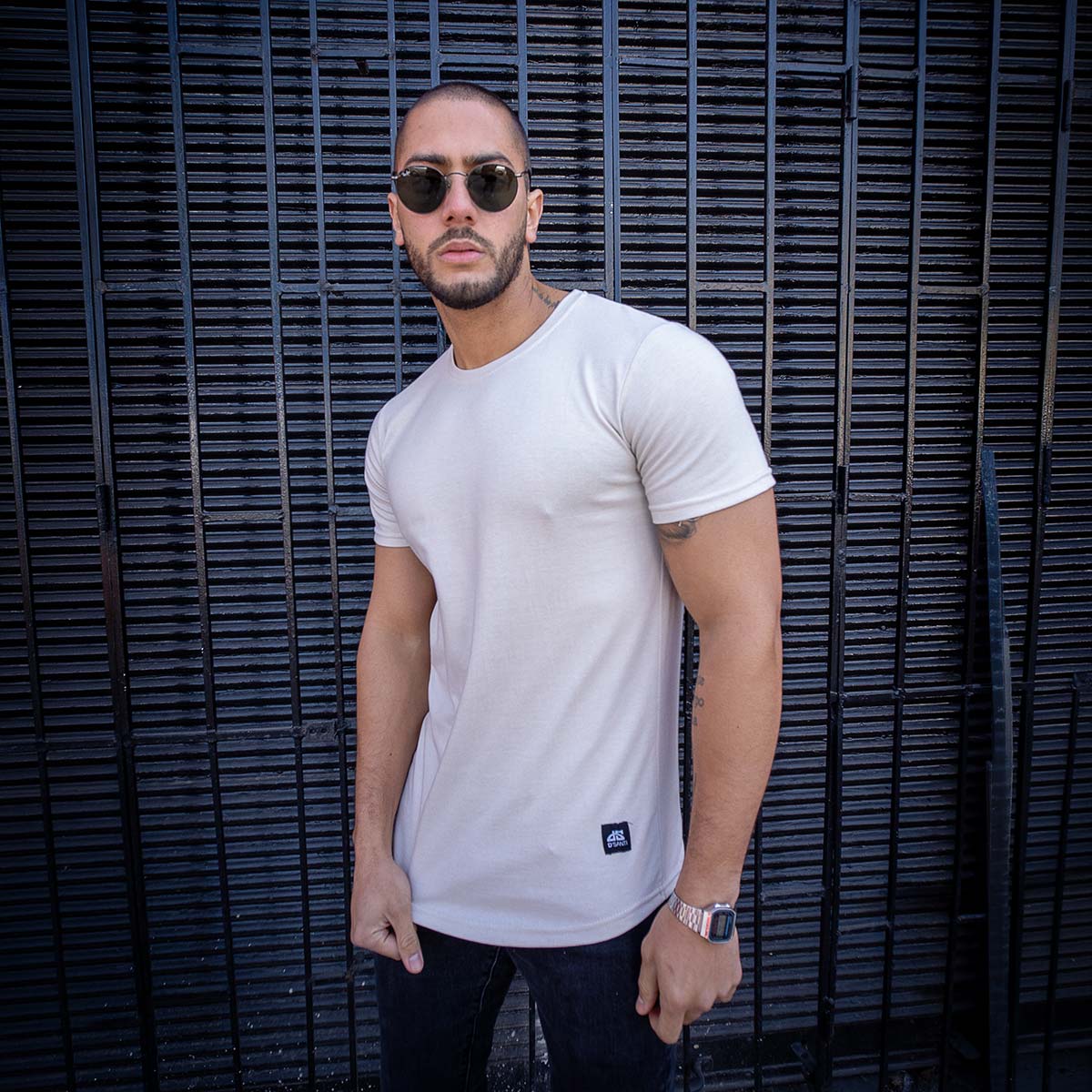 polera long fit blanca hueso hombre algodón - vista principal