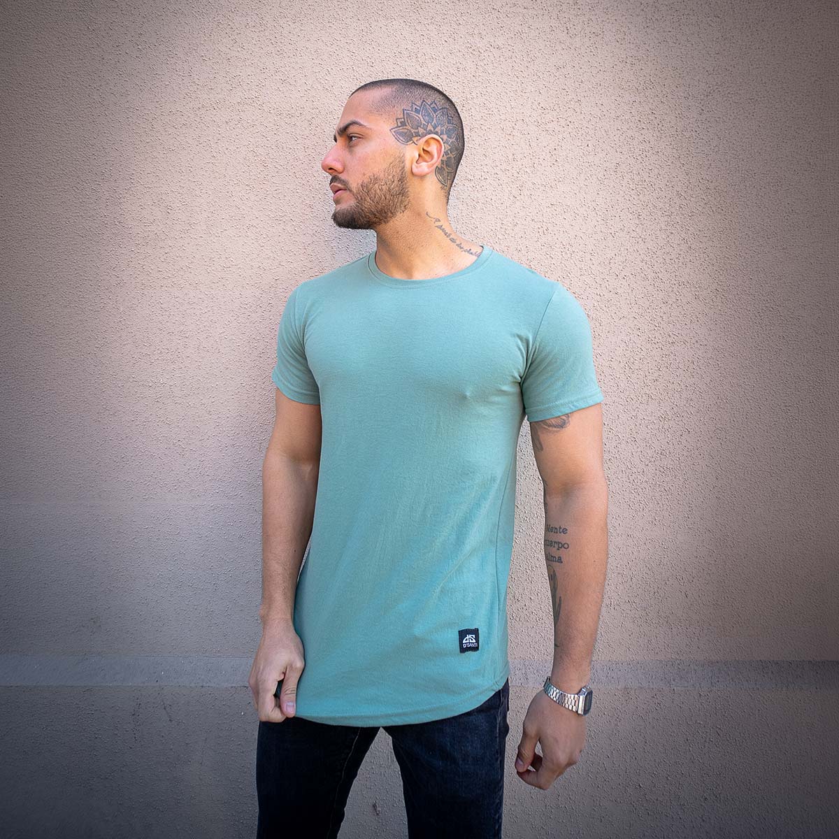 polera long fit verde jade hombre algodon - vista principal