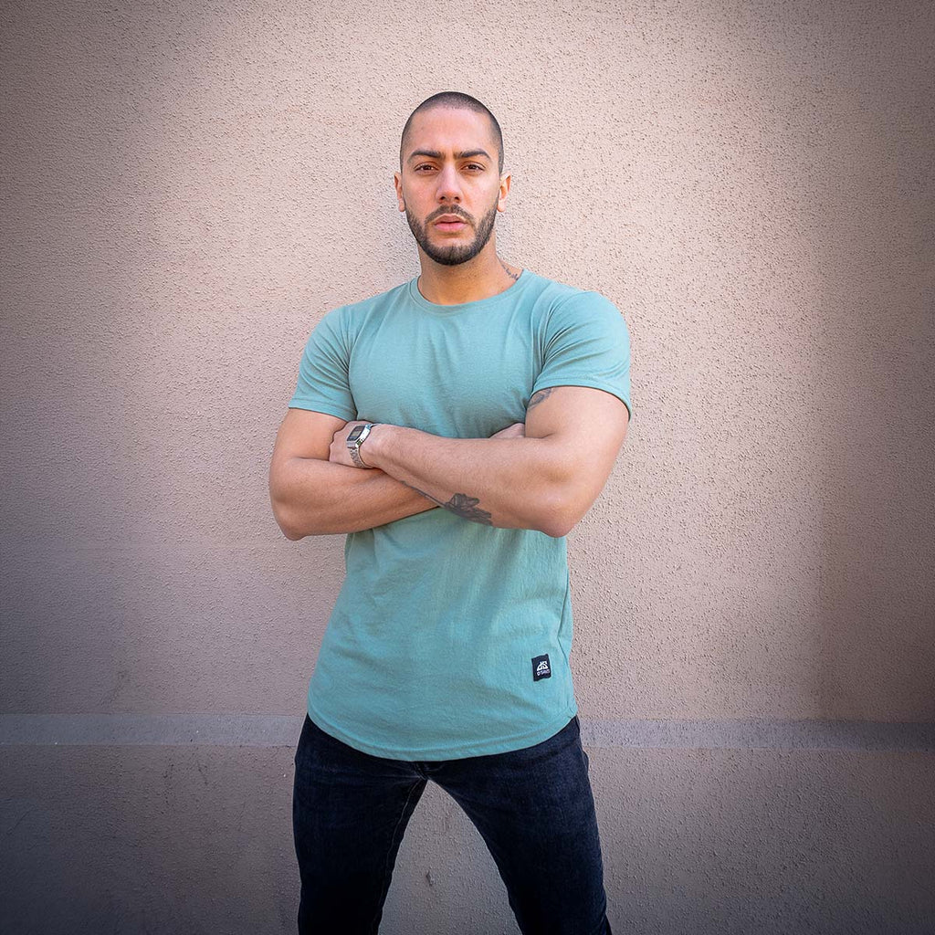 polera long fit verde jade hombre algodon - vista frontal 2
