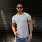 polera long fit gris melange algodón hombre - vista frontal