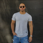 polera long fit gris melange algodón hombre - vista frontal 3