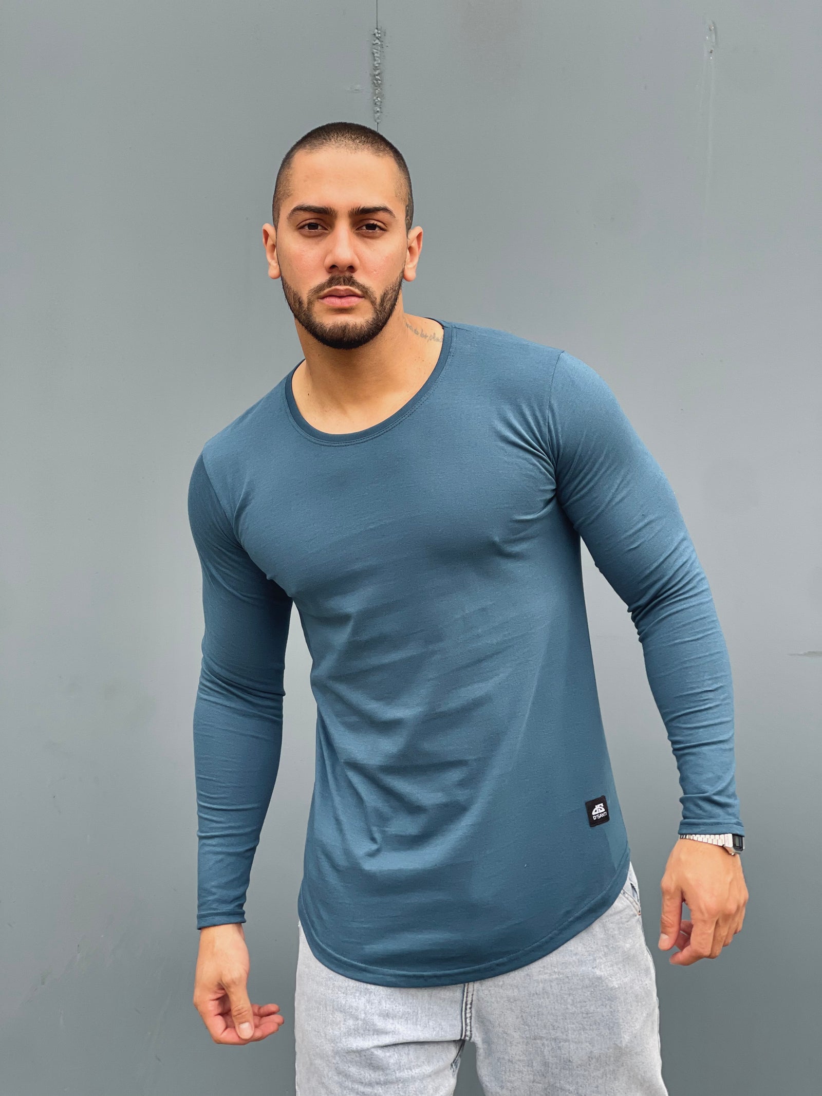 Polera Long fit ML Azul Petroleo