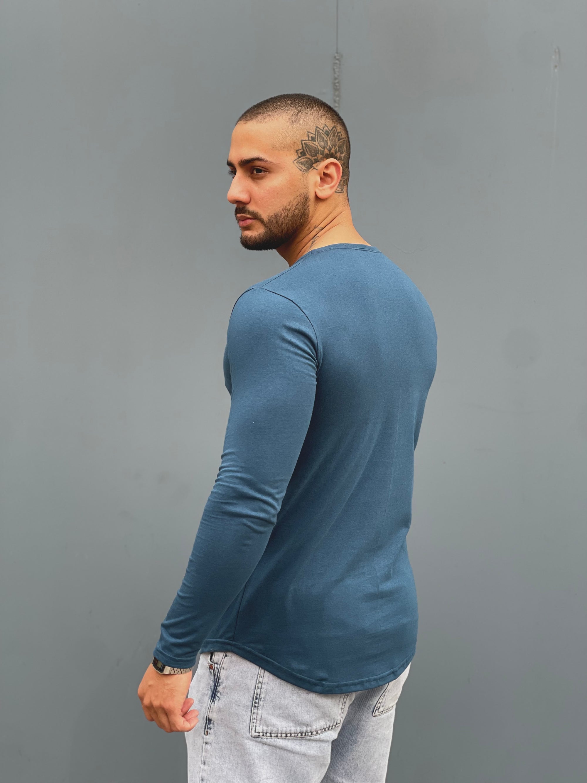 Polera Long fit ML Azul Petroleo