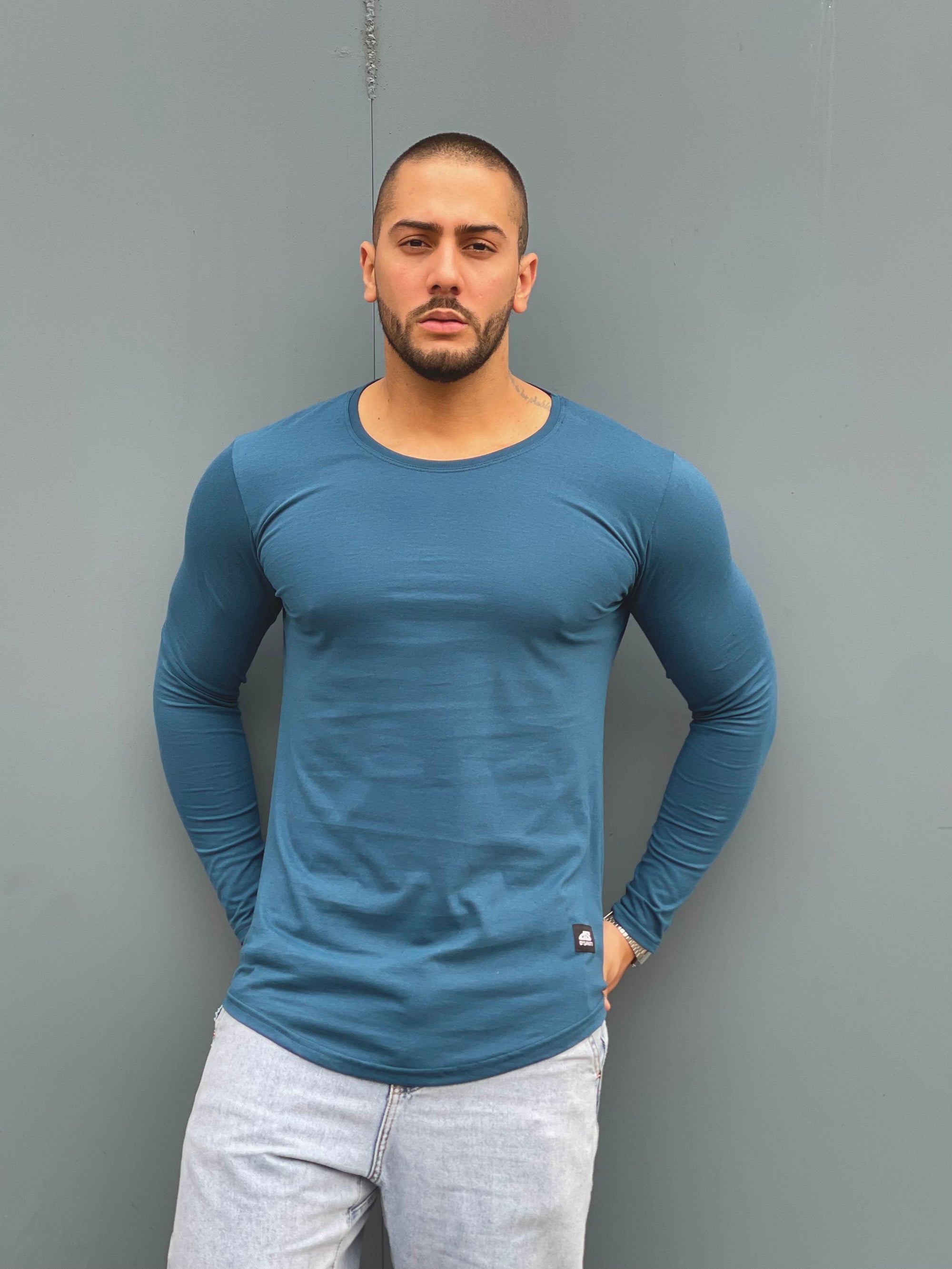 Polera Long fit ML Azul Petroleo