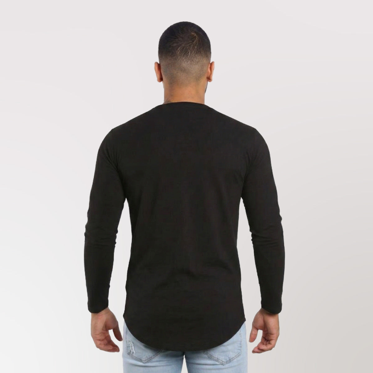Polera long fit ML negra Dsanti vista posterior