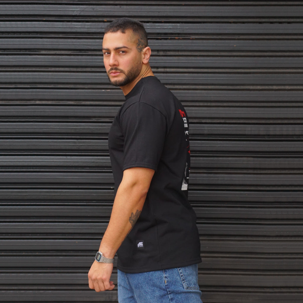 POLERA OVERSIZE NO MERCY NEGRA DSANTI 100 ALGODÓN 400 GRAMOS - VISTA FRONTAL 2