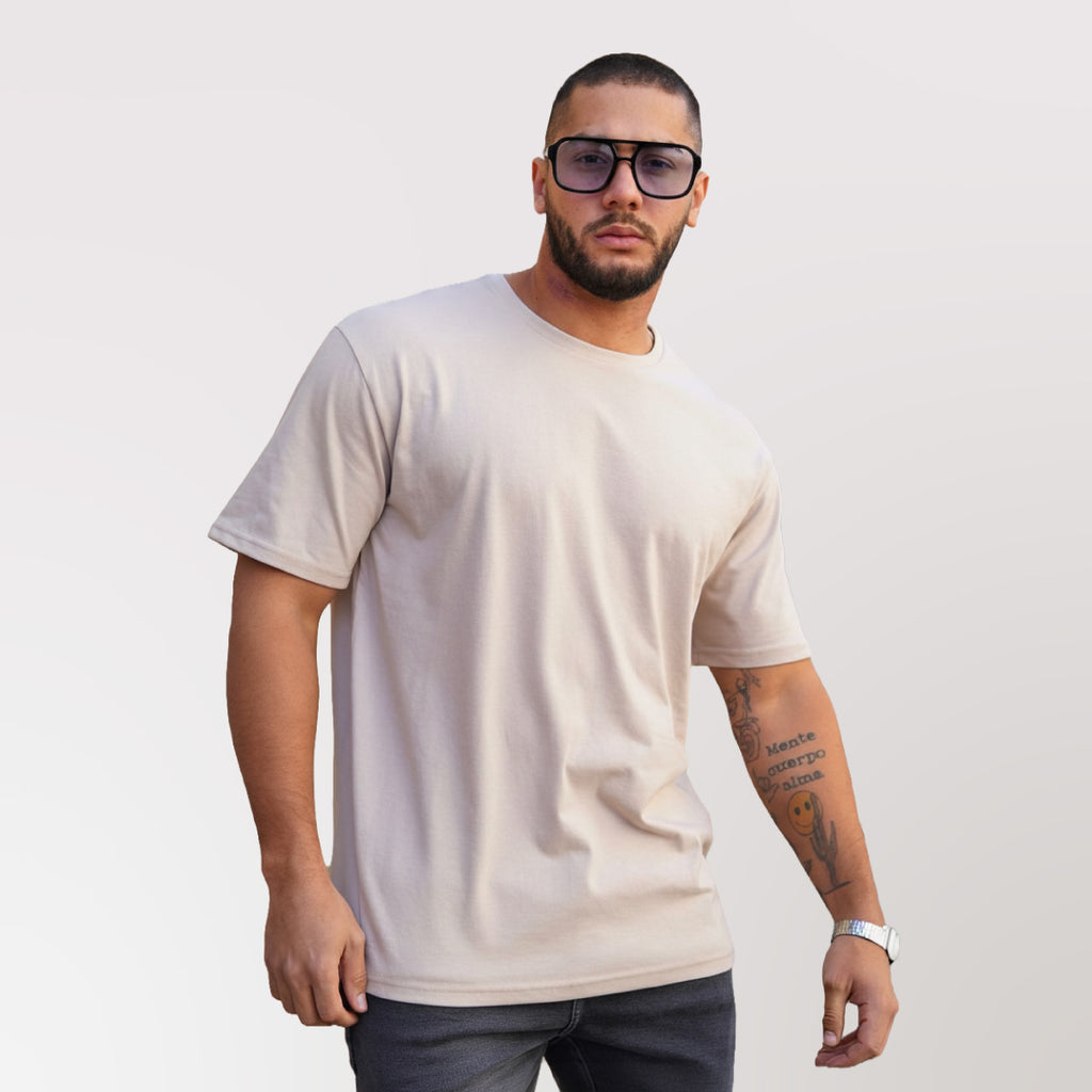 polera oversize hombre beige algodon - vista frontal