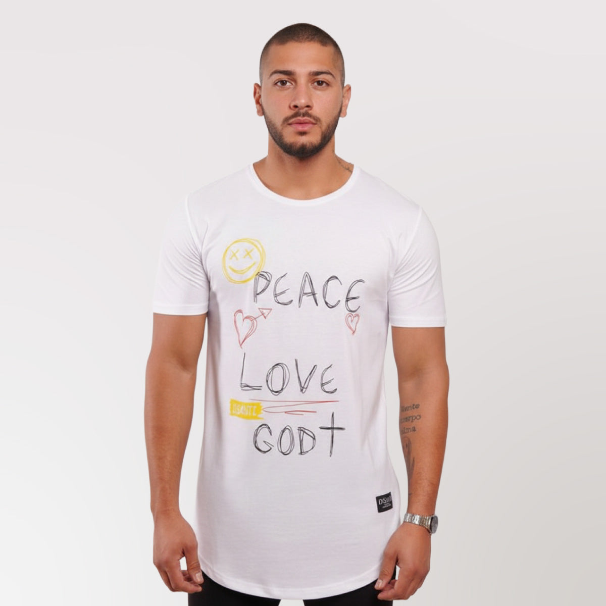 Polera Long Fit Peace love blanca Dsanti
