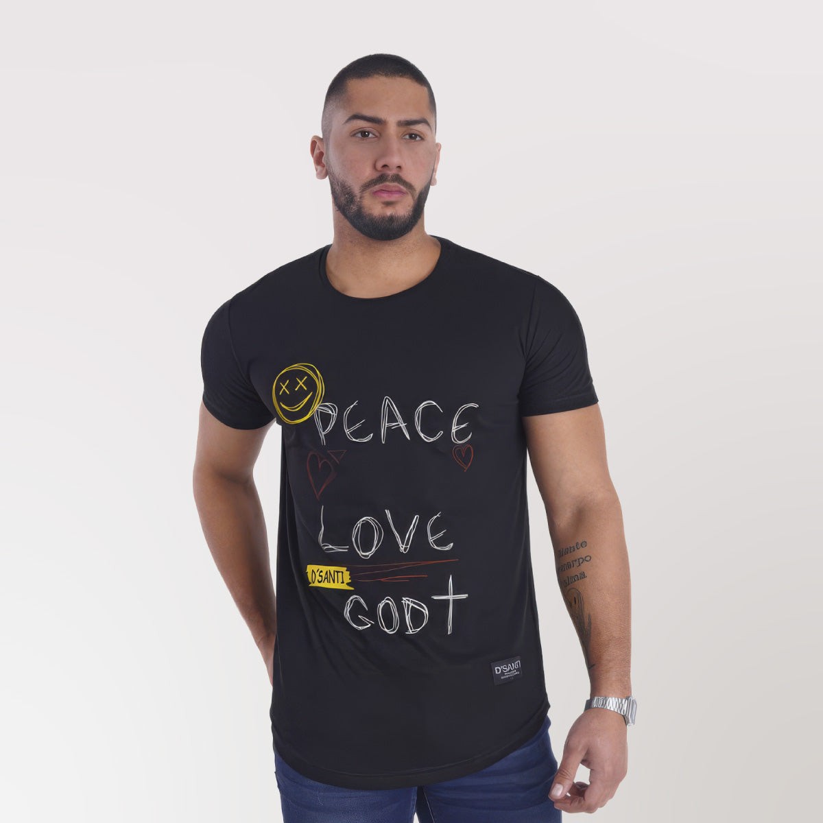Polera Long Fit Peace love Negra Dsanti