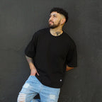 polera boxy fit negra algodon hombre - vista frontal 2