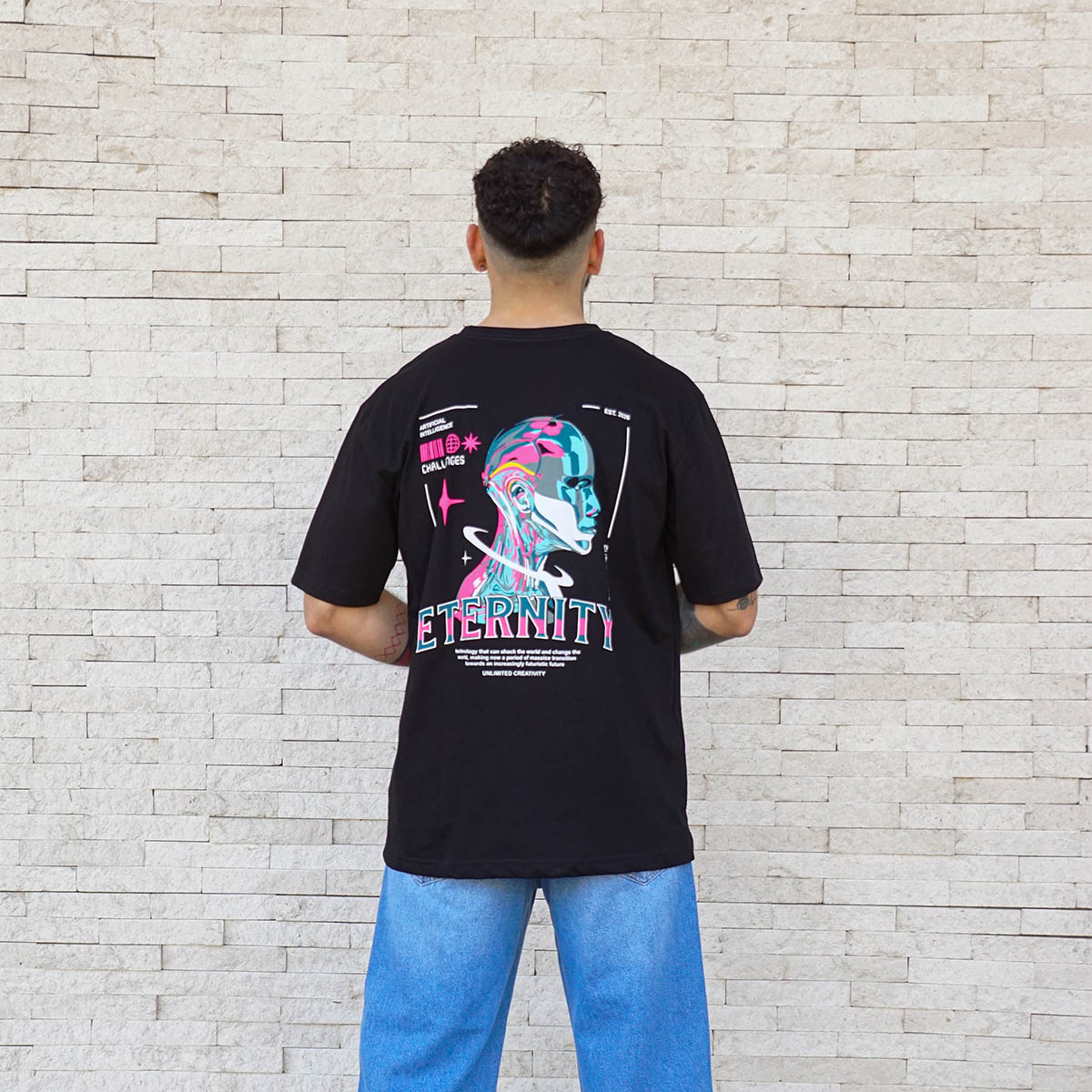 polera oversize eternity negra algodón hombre - vista espalda 2