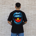 polera oversize smile bite negra hombre algodón - vista espalda 2